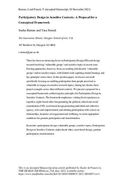 Participatory Design in Sensitive Contexts: A Proposal for a Conceptual Framework