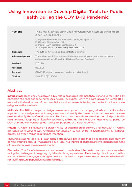 Using Innovation to Develop Digital Tools for Public Health During the COVID-19 Pandemic