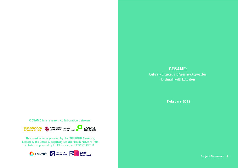 CESAME: Culturally Engaged and Sensitive Approaches to Mental health Education – Project Summary