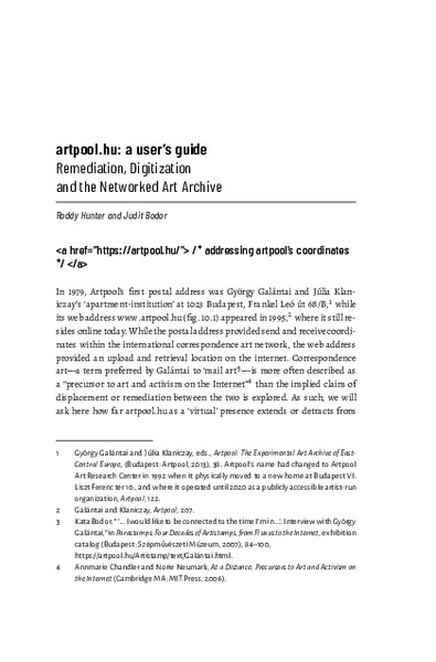 artpool.hu: a user’s guide: Remediation, Digitization and the Networked Art Archive