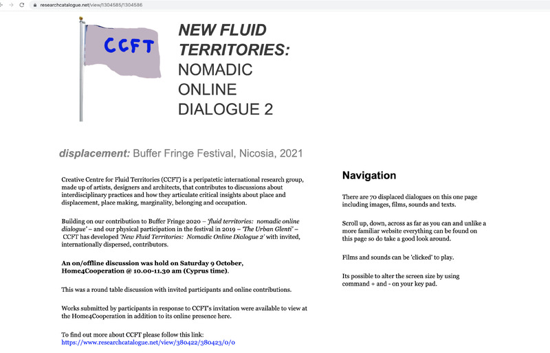 Screenshot from Research Catalogue page for CCFT Online Nomadic Dialogue 2