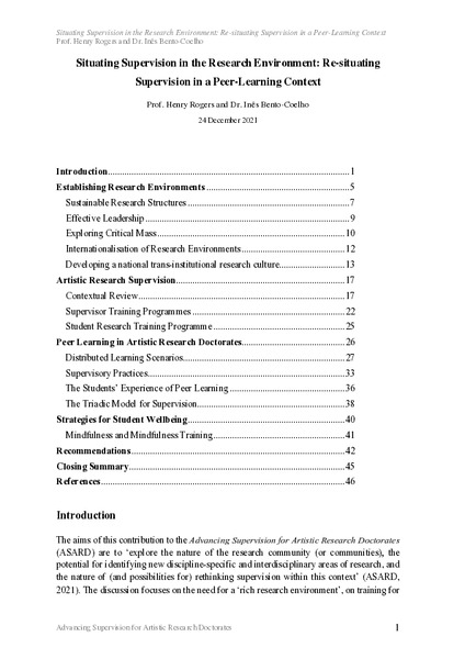 Situating Supervision in the Research Environment: Re-situating in a Peer-Learning Context