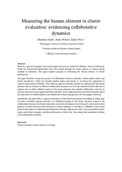 Measuring the human element in cluster evaluation - evidencing collaborative dynamics