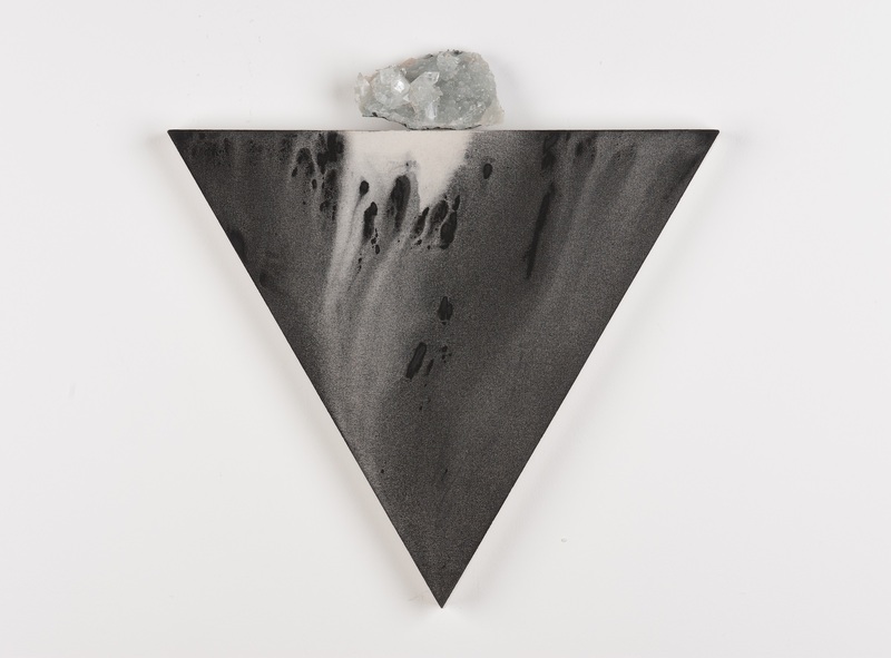 Apophyllite VI, 2011, Acrylic on canvas, apophyllite crystal, 51x50cm (exhibited at Liquid Crystal Display, MIMA and Site Gallery)