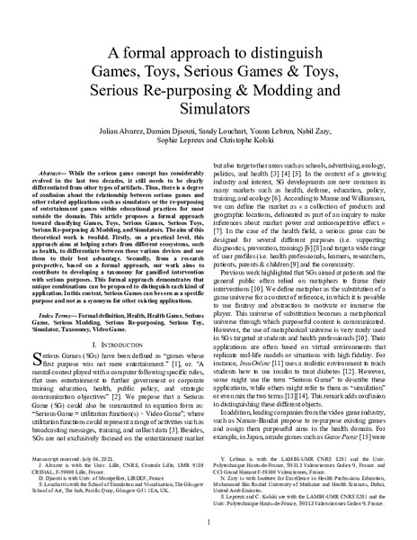 A Formal Approach to Distinguish Games, Toys, Serious Games & Toys, Serious Re-purposing & Modding and Simulators