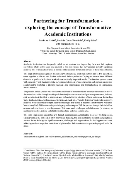 Partnering for Transformation - exploring the concept of Transformative Academic Institutions