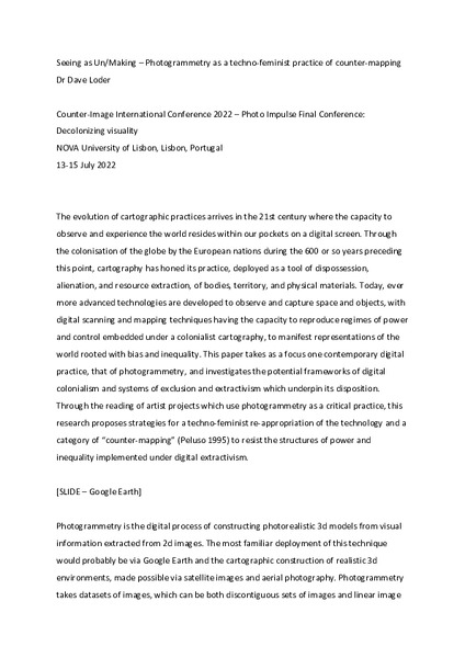 Seeing as Un/Making – Photogrammetry as a techno-feminist practice of counter-mapping
