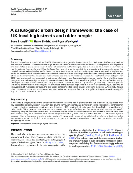 A salutogenic urban design framework: the case of UK local high streets and older people