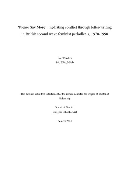 ‘Please Say More’: mediating conflict through letter-writing
in British second wave feminist periodicals, 1970-1990