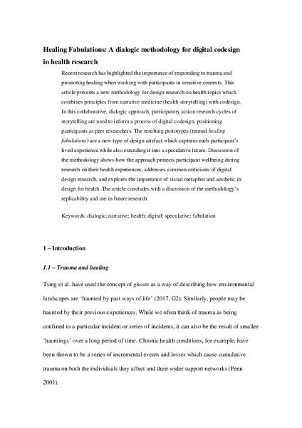 Healing Fabulations: A dialogic methodology for digital codesign in health research