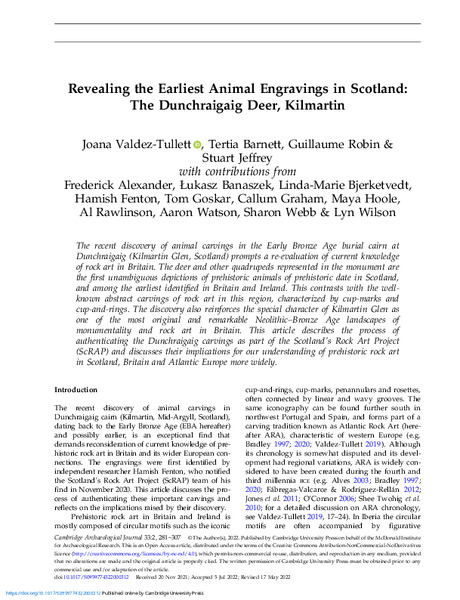 Revealing the Earliest Animal Engravings in Scotland: The Dunchraigaig Deer, Kilmartin