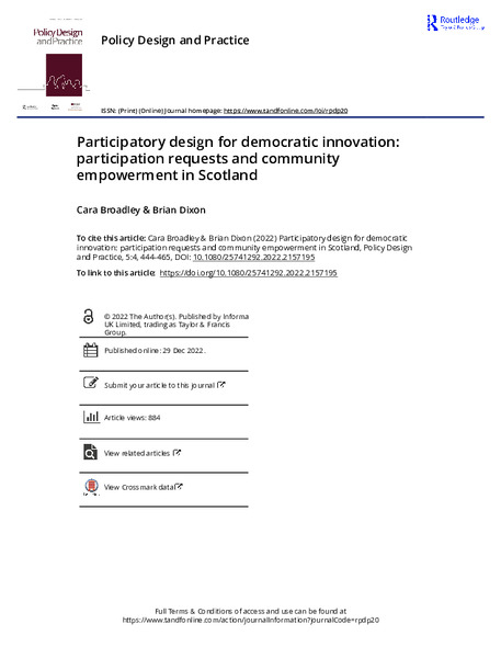 Participatory design for democratic innovation: participation requests and community empowerment in Scotland