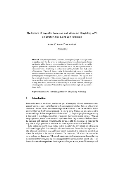 The Impacts of Design Elements in Interactive Storytelling in VR on Emotion, Mood, and Self-reflection