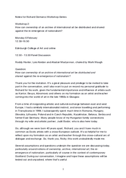 How can ownership of an archive of international art be distributed and shared against the re-emergence of nationalism?