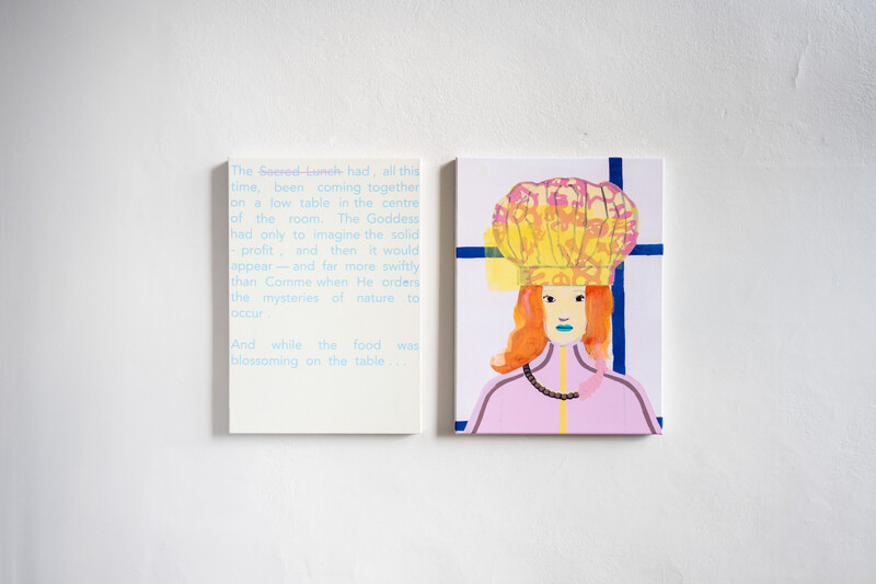 Laurence Figgis, …and while the food…, 2022, dye-sublimation print, acrylic paint on 2 canvases, each 60 x 45 cm, ©Laurence Figgis