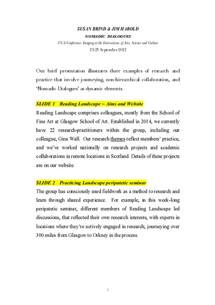 The Nomadic Image:  Nomadic Dialogues