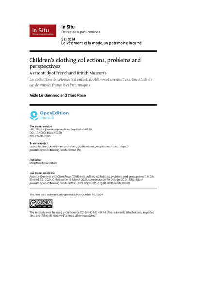Children’s clothing collections, problems and perspectives: A case study of French and British Museums