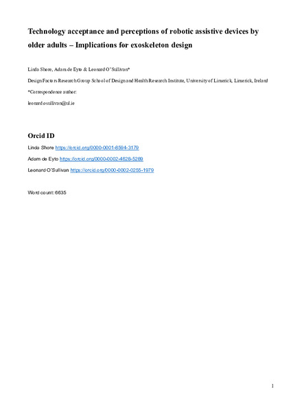 Technology acceptance and perceptions of robotic assistive devices by older adults–implications for exoskeleton design