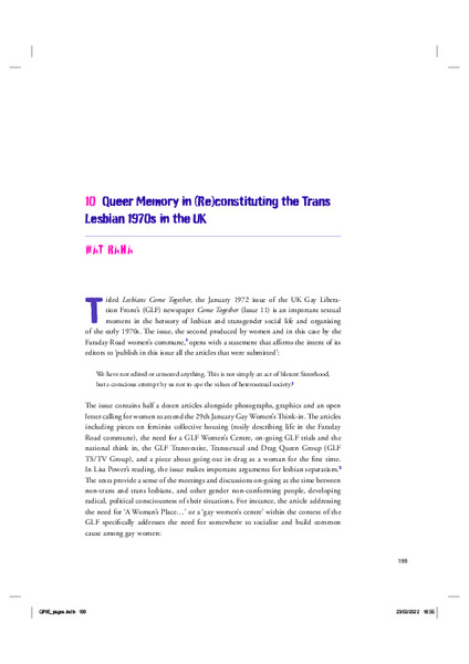 Queer Memory in (re)constituting the trans lesbian 1970s in the UK
