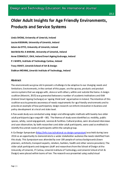 Older adult insights for age friendly environments, products and service Systems