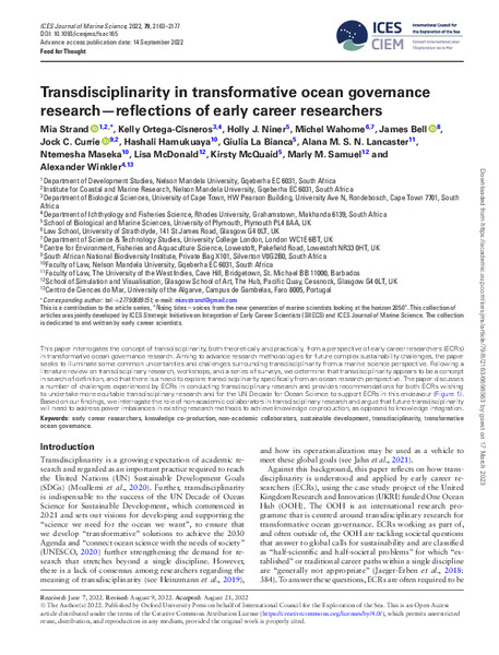 Transdisciplinarity in transformative ocean governance research - reflections of early career researchers