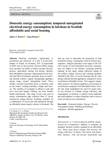 Domestic energy consumption: Temporal unregulated electrical energy consumption in kitchens in Scottish affordable and social housing
