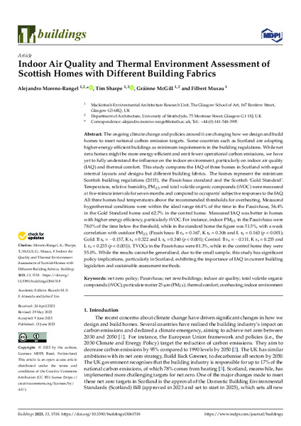 Indoor Air Quality and Thermal Environment Assessment of Scottish Homes with Different Building Fabrics