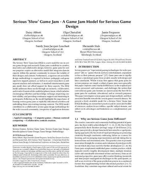 Serious ‘Slow’ Game Jam - A Game Jam Model for Serious Game Design