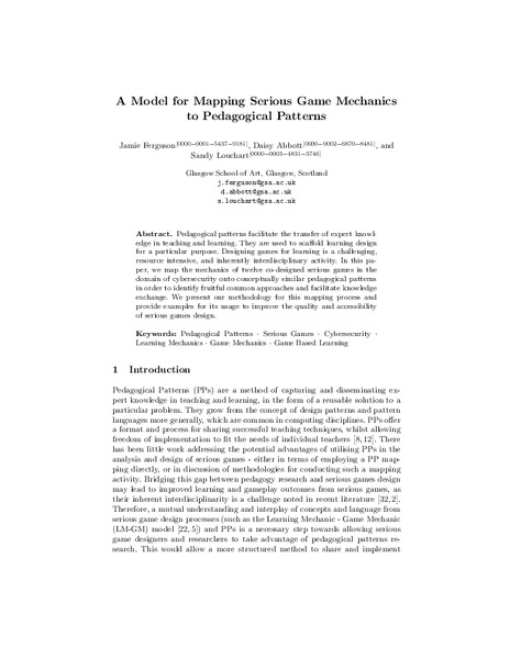 A Model for Mapping Serious Game Mechanics to Pedagogical Patterns