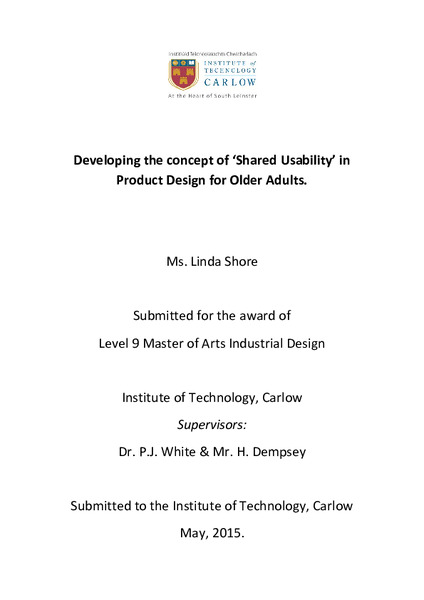 Developing the concept of ‘Shared Usability’ in Product Design for Older Adults.
