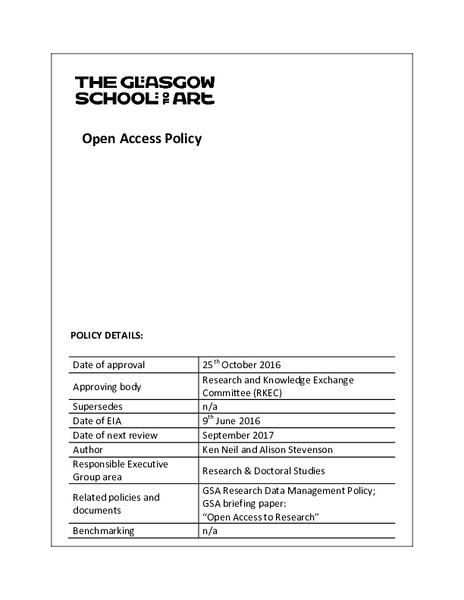 The Glasgow School of Art's Open Access Policy