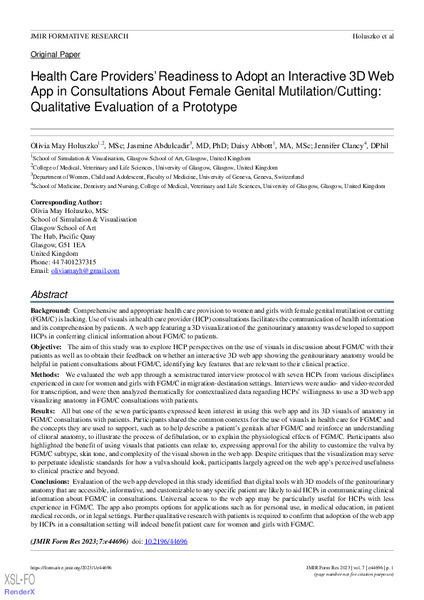 Health Care Providers’ Readiness to Adopt an Interactive 3D Web App in Consultations About Female Genital Mutilation/Cutting: Qualitative Evaluation of a Prototype