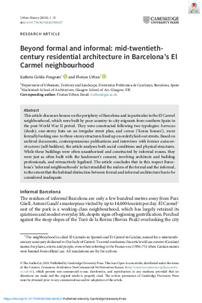 Beyond Formal and Informal: Mid-twentieth-century Residential Architecture in Barcelona's El Carmel Neighbourhood
