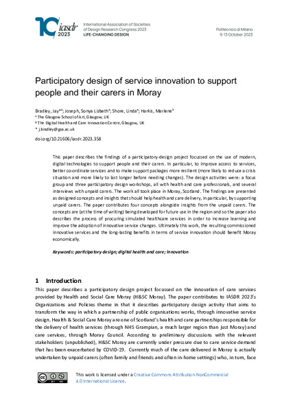 Participatory design of service innovation to support people and their carers in Moray