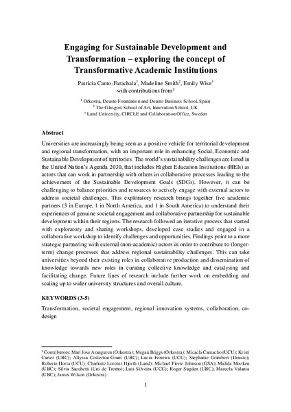 Engaging for Sustainable Development and Transformation – exploring the concept of Transformative Academic Institutions