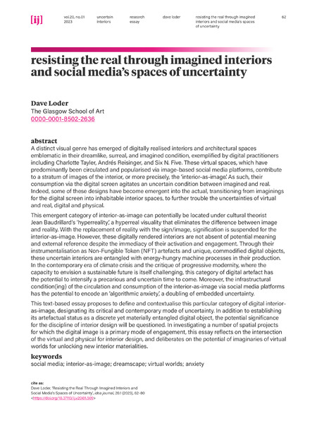 Resisting the Real Through Imagined Interiors and Social Media’s Spaces of Uncertainty