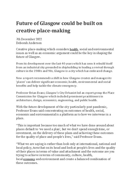 The future of Glasgow could be built on creative place-making