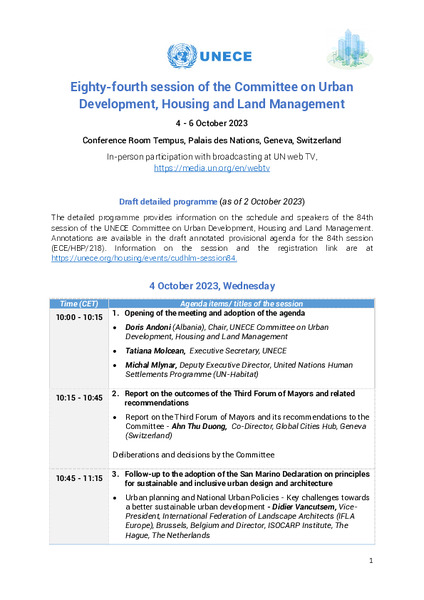 The Delivery of Place and Life: the 2030 Regional Action Plan for the UN European Commission for Europe address to UN Geneva