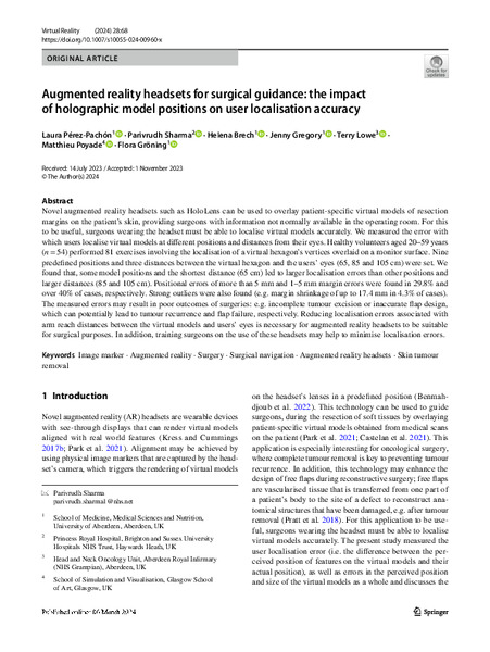 Augmented reality headsets for surgical guidance: the impact of holographic model positions on user localisation accuracy