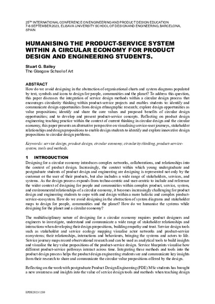 Humanising the Product-Service System within a Circular Economy for Product Design and Engineering Students.