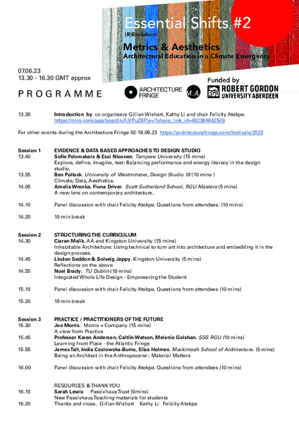 Essential Shifts 2: Metrics and Aesthetics: Architectural Education in a Climate Emergency,