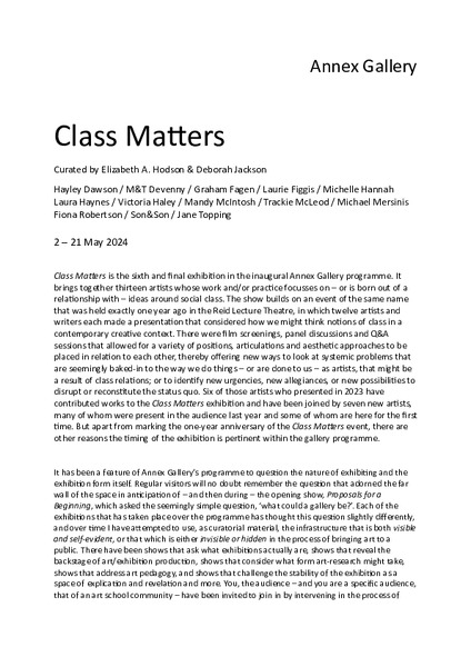 Class Matters exhibition guide