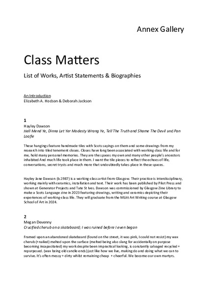 Class Matters artist bios & statements