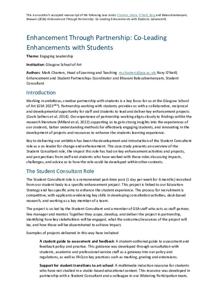 Enhancement Through Partnership: Co-Leading Enhancements with Students