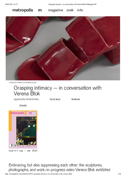 Grasping intimacy: in conversation with Verena Blok