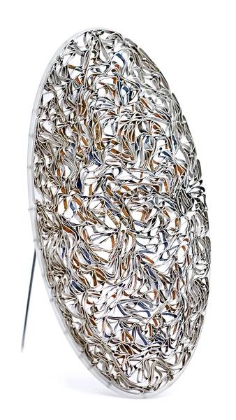 Title: Irn-Bruooch Date: 2024 Medium: Aluminium (repurposed Irn-Bru can), Platinum and acrylic Dimensions (cm): 8 x 4 x 1cm