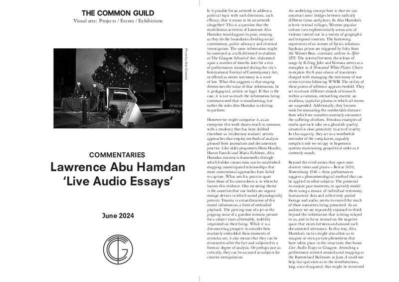Commentaries: Lawrence Abu Hamdan, 'Live Audio Essays'
