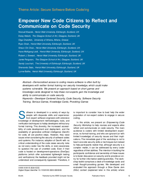 Empower New Code Citizens to Reflect and Communicate on Code Security