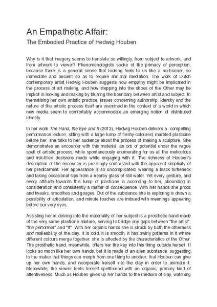 An Empathetic Affair: The Embodied Practice of Hedwig Houben