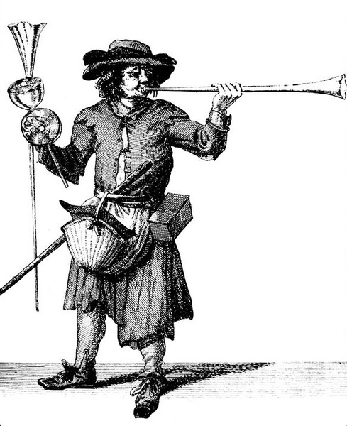 "Buy my fine singing Glasses" from The Cryes of the City of London Drawne After the Life, by Marcellus Laroon (London, 1687)